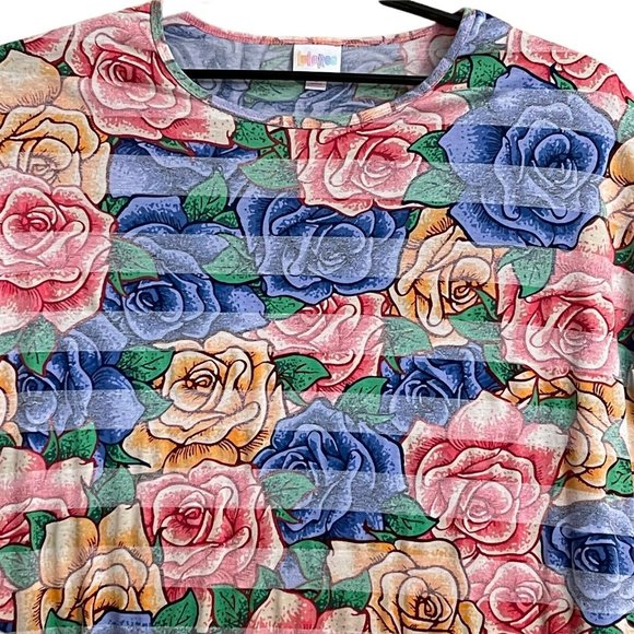 LuLaRoe Women IRMA Top Small Tunic All Over Rose Print High Low Multicolor EUC - Picture 8 of 12